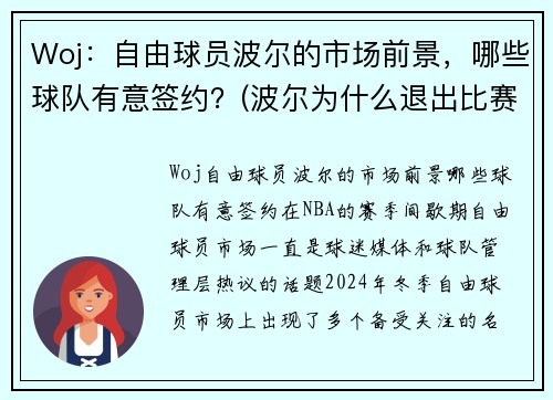 Woj：自由球员波尔的市场前景，哪些球队有意签约？(波尔为什么退出比赛)