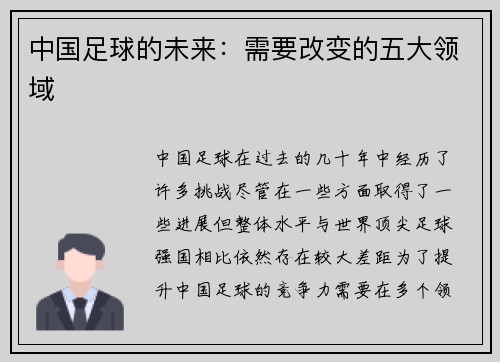 中国足球的未来：需要改变的五大领域